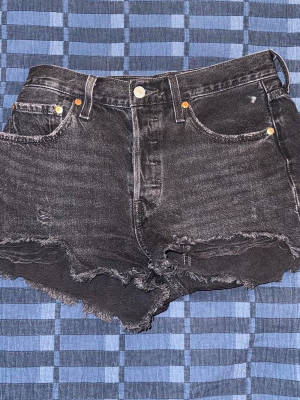 Levi's Black Denim Shorts Frayed Hem Size 4